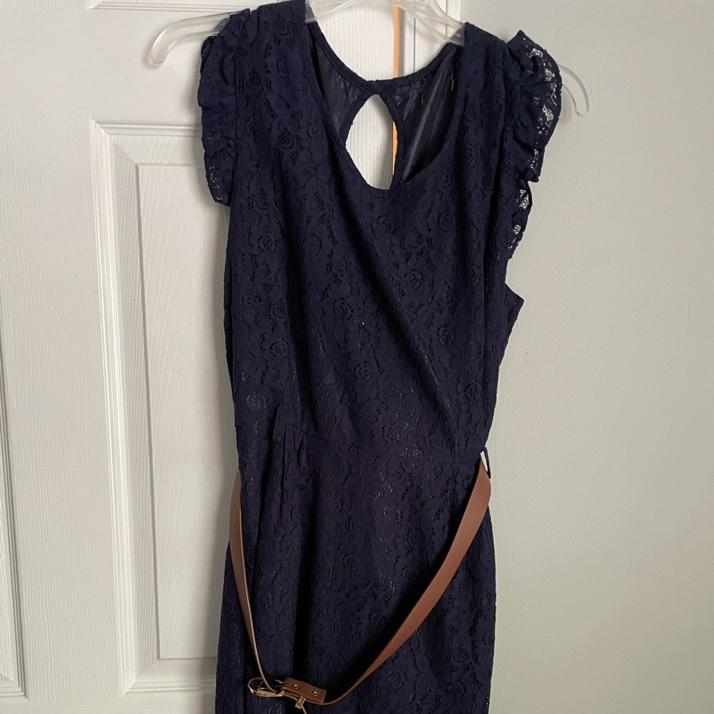 Navy, belted dress